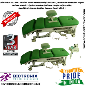 Biotronix Hi Low Traction Table Motorized Remote Controlled Super Deluxe Model Tripple Function ( Hi Low Height Adjustable ,Head Rest ,Lower Section Remote Controlled  )Make in India 3 Year Motor warranty