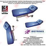 Biotronix Hi Low Height Adjustable Treatment Table/Manipulation Couch/Examination Table Motorized ( Electrical ) 2 fold ( Section )Remote Controlled Basic Model Single Function ( Hi Low ) used in Physiotherapy and Rehabilitation Make in India