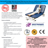 Biotronix Hi Low Height Adjustable Bobath Table Motorized ( Electrical ) Dual Section Dual Function ( From Wheel chair Height to Maximum and Backrest Adjustment Motorized ) used in Physiotherapy and Rehabilitation Adjustment Motorized )