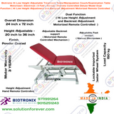 Biotronix Hi Low Height Adjustable Treatment Table/Manipulation Couch/Examination Table Motorized ( Electrical ) 3 Fold ( Section )Remote Controlled Deluxe Model Dual Function ( Hi Low Height Adjustment and Backrest Adjustment Motorized )