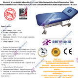Biotronix Hi Low Height Adjustable Treatment Table/Manipulation Couch/Examination Table Motorized ( Electrical ) 2 fold ( Section )Remote Controlled Basic Model Single Function ( Hi Low ) used in Physiotherapy and Rehabilitation Make in India