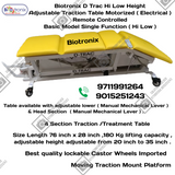 Biotronix D Trac Hi Low Height Adjustable Traction Table Motorized ( Electrical ) Remote Controlled Basic Model Single Function ( Hi Low )  used in Physiotherapy and Rehabilitation Make in India with 3 Year Motor Warranty