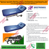 Biotronix Hi Low Height Adjustable Treatment Table/Manipulation Couch/Examination Table Motorized ( Electrical ) 2 fold ( Section )Remote Controlled Basic Model Single Function ( Hi Low ) used in Physiotherapy and Rehabilitation Make in India