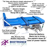 Biotronix Hi Low Height Adjustable Tilt Table Motorized ( Electrical ) Remote Controlled Premium Model used in Physiotherapy and Rehabilitation Make in India with 3 Year Motor Warranty