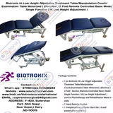Biotronix Hi Low Height Adjustable Treatment Table/Manipulation Couch/Examination Table Motorized ( Electrical ) 3 Fold ( Section )Remote Controlled Basic Model Single Function ( Hi Low Height Adjustment ) used in Physiotherapy and Rehabilitation