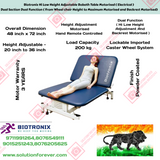 Biotronix Hi Low Height Adjustable Bobath Table Motorized ( Electrical ) Dual Section Dual Function ( From Wheel chair Height to Maximum and Backrest Adjustment Motorized ) used in Physiotherapy and Rehabilitation Adjustment Motorized )