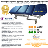 Biotronix Hi Low Height Adjustable Traction Table Motorized ( Electrical ) Remote Controlled Basic Model Single Function ( Hi Low )  used in Physiotherapy and Rehabilitation Make in India with 3 Year Motor Warranty
