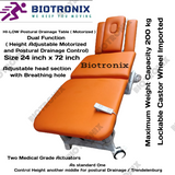 Biotronix Multi Section ( 5 Section ) HI-LOW Postural Drainage Table ( Motorized ) Electrical Dual Function ( Height Adjustable Motorized and Postural Drainage Control) used in Physiotherapy and Rehabilitation