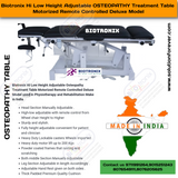 Biotronix Hi Low Height Adjustable Osteopathy Treatment Table Motorized Remote Controlled Deluxe Model used in Physiotherapy and Rehabilitation Make in India