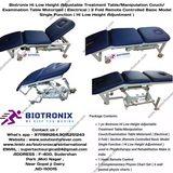 Biotronix Hi Low Height Adjustable Treatment Table/Manipulation Couch/Examination Table Motorized ( Electrical ) 3 Fold ( Section )Remote Controlled Basic Model Single Function ( Hi Low Height Adjustment ) used in Physiotherapy and Rehabilitation