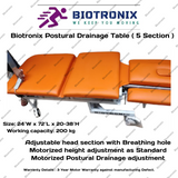 Biotronix Multi Section ( 5 Section ) HI-LOW Postural Drainage Table ( Motorized ) Electrical Dual Function ( Height Adjustable Motorized and Postural Drainage Control) used in Physiotherapy and Rehabilitation