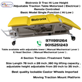 Biotronix D Trac Hi Low Height Adjustable Traction Table Motorized ( Electrical ) Remote Controlled Basic Model Single Function ( Hi Low )  used in Physiotherapy and Rehabilitation Make in India with 3 Year Motor Warranty