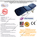 Biotronix Hi Low Height Adjustable Treatment Table/Manipulation Couch/Examination Table Motorized ( Electrical ) 3 Fold ( Section )Remote Controlled Basic Model Single Function ( Hi Low Height Adjustment ) used in Physiotherapy and Rehabilitation