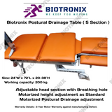 Biotronix Multi Section ( 5 Section ) HI-LOW Postural Drainage Table ( Motorized ) Electrical Dual Function ( Height Adjustable Motorized and Postural Drainage Control) used in Physiotherapy and Rehabilitation