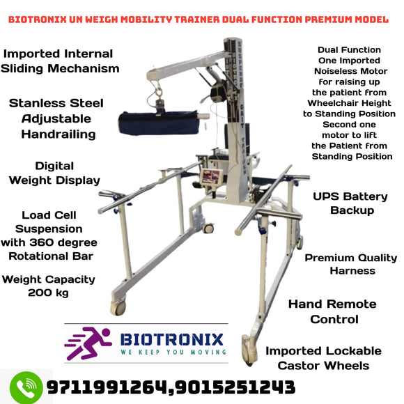 Biotronix Un Weight Mobility Trainer /Partial Body Weight Support System/Suspended Gait Trainer Dual Function Motorized ( Wheel chair to Standing (  Vertical Oscillation) ,Standing to Lifting  ) Deluxe Model ( Without Treadmill  )