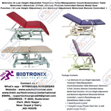 Biotronix Hi Low Height Adjustable Treatment Table/Manipulation Couch/Examination Table Motorized ( Electrical ) 3 Fold ( Section )Remote Controlled Deluxe Model Dual Function ( Hi Low Height Adjustment and Backrest Adjustment Motorized )