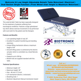 ﻿﻿Biotronix Hi Low Height Adjustable Bobath Table Motorized ( Electrical ) Dual Section Single Function ( From Wheel chair Height to Maximum Motorized )  used in Physiotherapy and Rehabilitation