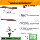 Biotronix Hi Low Height Adjustable Treatment Table/Manipulation Couch/Examination Table Motorized ( Electrical ) Single Section )Remote Controlled Super Basic Model Single Function ( Hi Low Height Adjustment used in Physiotherapy and Rehabilitation