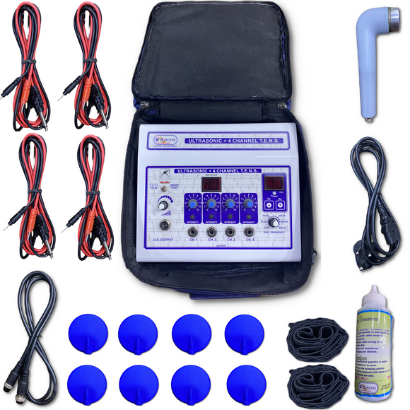 Biotronix Physiotherapy Combination Therapy Ultrasonic Machine ( 1 MHz )  with TENS 4 Channel ( Analogue TENS )  for promoting recovery and reducing pain with 2 Year Warranty
