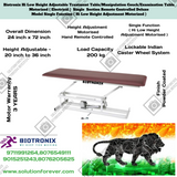 Biotronix Hi Low Height Adjustable Treatment Table/Manipulation Couch/Examination Table Motorized ( Electrical ) Single Section )Remote Controlled Super Basic Model Single Function ( Hi Low Height Adjustment used in Physiotherapy and Rehabilitation