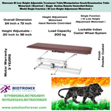 Biotronix Hi Low Height Adjustable Treatment Table/Manipulation Couch/Examination Table Motorized ( Electrical ) Single Section )Remote Controlled Super Basic Model Single Function ( Hi Low Height Adjustment used in Physiotherapy and Rehabilitation
