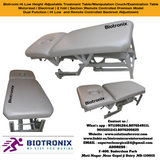 Biotronix Hi Low Height Adjustable Treatment Table/Manipulation Couch/Examination Table Motorized ( Electrical ) 2 fold ( Section )Remote Controlled Premium Model Dual Function ( Hi Low  and Remote Controlled Backrest Adjustment ) used in Physiotherapy
