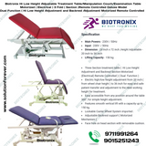 Biotronix Hi Low Height Adjustable Treatment Table/Manipulation Couch/Examination Table Motorized ( Electrical ) 3 Fold ( Section )Remote Controlled Deluxe Model Dual Function ( Hi Low Height Adjustment and Backrest Adjustment Motorized )