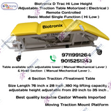 Biotronix D Trac Hi Low Height Adjustable Traction Table Motorized ( Electrical ) Remote Controlled Basic Model Single Function ( Hi Low )  used in Physiotherapy and Rehabilitation Make in India with 3 Year Motor Warranty
