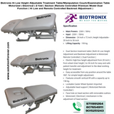 Biotronix Hi Low Height Adjustable Treatment Table/Manipulation Couch/Examination Table Motorized ( Electrical ) 2 fold ( Section )Remote Controlled Premium Model Dual Function ( Hi Low  and Remote Controlled Backrest Adjustment ) used in Physiotherapy