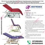 Biotronix Hi Low Height Adjustable Treatment Table/Manipulation Couch/Examination Table Motorized ( Electrical ) 3 Fold ( Section )Remote Controlled Deluxe Model Dual Function ( Hi Low Height Adjustment and Backrest Adjustment Motorized )