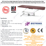 Biotronix Hi Low Height Adjustable Treatment Table/Manipulation Couch/Examination Table Motorized ( Electrical ) Single Section )Remote Controlled Super Basic Model Single Function ( Hi Low Height Adjustment used in Physiotherapy and Rehabilitation