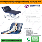 ﻿﻿Biotronix Hi Low Height Adjustable Bobath Table Motorized ( Electrical ) Dual Section Single Function ( From Wheel chair Height to Maximum Motorized )  used in Physiotherapy and Rehabilitation