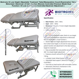 Biotronix Hi Low Height Adjustable Treatment Table/Manipulation Couch/Examination Table Motorized ( Electrical ) 2 fold ( Section )Remote Controlled Premium Model Dual Function ( Hi Low  and Remote Controlled Backrest Adjustment ) used in Physiotherapy