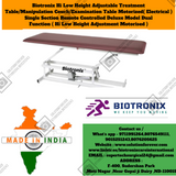 Biotronix Hi Low Height Adjustable Treatment Table/Manipulation Couch/Examination Table Motorized ( Electrical ) Single Section )Remote Controlled Super Basic Model Single Function ( Hi Low Height Adjustment used in Physiotherapy and Rehabilitation