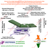 Biotronix Hi Low Height Adjustable Treatment Table/Manipulation Couch/Examination Table Motorized ( Electrical )3 Fold( Section )Remote Controlled Super Deluxe Model Triple Function ( Hi Low Height Adjustment,Backrest and Lower Section Motorized)