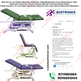 Biotronix Hi Low Height Adjustable Treatment Table/Manipulation Couch/Examination Table Motorized ( Electrical )3 Fold( Section )Remote Controlled Super Deluxe Model Triple Function ( Hi Low Height Adjustment,Backrest and Lower Section Motorized)