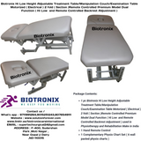 Biotronix Hi Low Height Adjustable Treatment Table/Manipulation Couch/Examination Table Motorized ( Electrical ) 2 fold ( Section )Remote Controlled Premium Model Dual Function ( Hi Low  and Remote Controlled Backrest Adjustment ) used in Physiotherapy