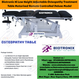 Biotronix Hi Low Height Adjustable Osteopathy Treatment Table Motorized Remote Controlled Deluxe Model used in Physiotherapy and Rehabilitation Make in India