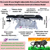 Biotronix Hi Low Height Adjustable Osteopathy Treatment Table Motorized Remote Controlled Deluxe Model used in Physiotherapy and Rehabilitation Make in India