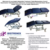Biotronix Hi Low Height Adjustable Treatment Table/Manipulation Couch/Examination Table Motorized ( Electrical ) 3 Fold ( Section )Remote Controlled Basic Model Single Function ( Hi Low Height Adjustment ) used in Physiotherapy and Rehabilitation