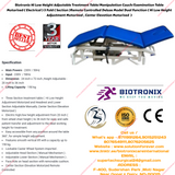 Biotronix Hi Low Height Adjustable Treatment Table/Manipulation Couch/Examination Table Motorized ( Electrical ) 3 Fold ( Section )Remote Controlled Deluxe Model Dual Function(Hi Low Height Adjustment and Center Elevation Motorized)used in Physiotherapy
