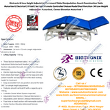 Biotronix Hi Low Height Adjustable Treatment Table/Manipulation Couch/Examination Table Motorized ( Electrical ) 3 Fold ( Section )Remote Controlled Deluxe Model Dual Function(Hi Low Height Adjustment and Center Elevation Motorized)used in Physiotherapy