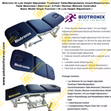 Biotronix Hi Low Height Adjustable Treatment Table/Manipulation Couch/Examination Table Motorized ( Electrical ) 3 Fold ( Section )Remote Controlled Basic Model Single Function ( Hi Low Height Adjustment ) used in Physiotherapy and Rehabilitation